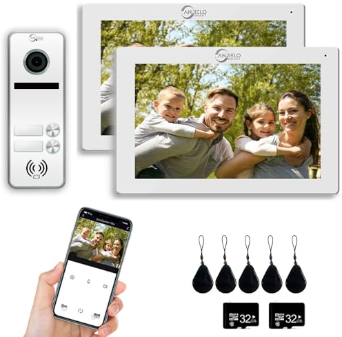 ANJIELO SMART Videoportero 1080P (timbre con cable), timbre de puerta para 3 familias, pantalla táctil de 7 pulgadas (2 familias)