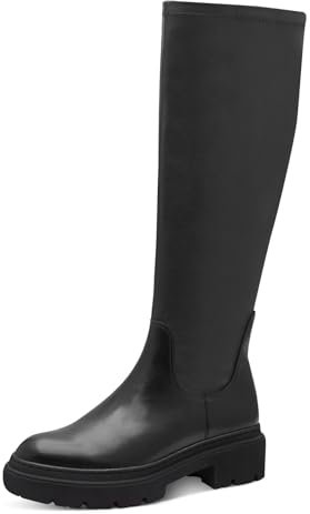 MARCO TOZZI Damen Hohe Stiefel ohne Absatz Kniehoch mit Plateau, Schwarz (Black), 39 EU