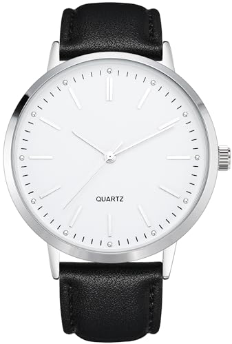 NUOVO Herrenuhr Leder Armbanduhr Moderne Klassische Quarzuhr Leicht zu lesen Schwarze Herrenuhr Business Casual Minimalistische Uhr Weiß