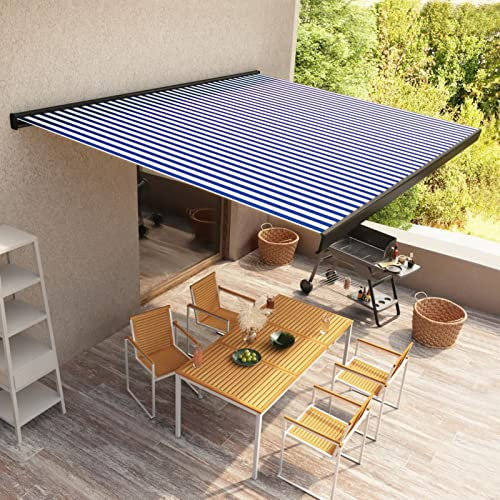 Homgoday Toldo cofre motorizado, cortina de privacidad para exteriores, toldo deslizante para jardín, balcón, terraza para terraza, exterior, jardín, 500 x 300 cm, azul y blanco