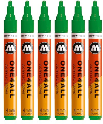 Molotow One4All 227HS Acryl Marker (4,0 mm Strichstärke, hochdeckend und permanent, schnell trocknend, nachfüllbar, für fast alle Untergründe) 6 Stück Farbe 256 kleegrün