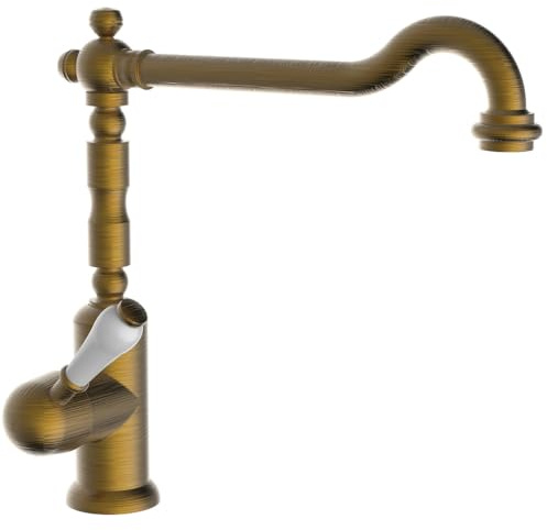Schläfer 86126510 | Miscelatore Rubinetto da Cucina Lavello Serie Retrò in Stile Antico Vecchio Ottone, Canna Alta Girevole Universale, Rubinetto Vintage Universale in Bronzo per Lavatoio, Lavanderia