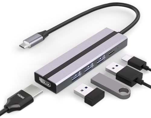 AEARJOHN USB C Hub (5 in 1) Aluminiumgehäuse, Typ C zu USB-C PD100W, 4K HDMI, USB 3.0, 2 x USB 2.0
