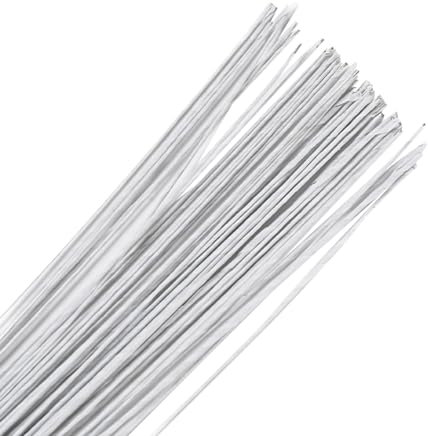 100 piezas de alambre floral de calibre 18, alambre fino envuelto en papel, alambre para manualidades, ramo de flores artificiales, suministros para arreglos florales para floristería, color blanco