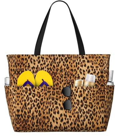 SSIMOO Strandtasche mit Leopardenmuster, vielseitig und stilvoll für alle Ihre Abenteuer, Schwarz, Einheitsgröße