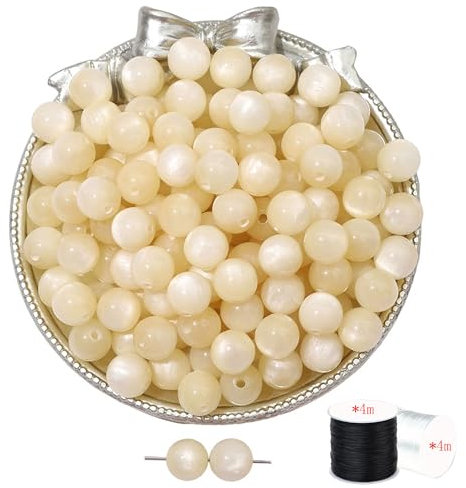 ftiemlovde 50 Rondes Perles pour Bracelet,Oeil Collier Perle Pierre Naturelle pour Bijoux (Beige 10mm)