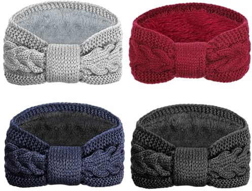 DRESHOW Damen Warm Gestricktes Stirnband Winter Ohrenwärmer Gehäkelte Kopfwickel Dickes Fleecefutter Haarbänder