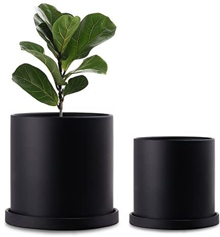 FairyLavie 18+15 CM Plant Pots Indoor, Modern Ceramic Pots Planters with Drainage Hole and Saucers, Flower Pots for Indoor Outdoor Plant, Great for Home Decor, Set of 2