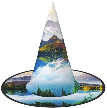 ESASAM Halloween-Hut mit Blick auf den Berg und See, sonniger Tag, Natur, lustiger Urlaub Kopfbedeckung für gruselige Jahreszeiten