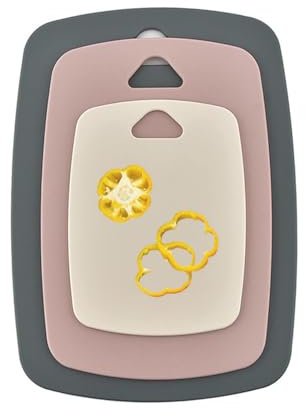 3Pack Chopping Board Set, BPA Free Plastic Cutting Board, Dishwasher Safe Cutting Boards, Chopping Boards for Kitchens Easy Hanging Set of 3 for Fruit Vegetable Meat - (Pink)