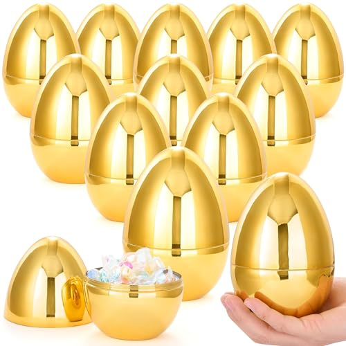 JOYIN 12 Stück riesige goldene Eier 15,2cm große metallische Plastik-Ostereier befüllbare Leere Überraschungseier für das Ostereiersuchspiel Eierspielzeug für Kleinkinder Korbfüller
