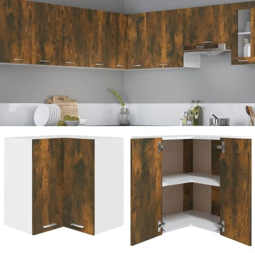 ShGaxin Eckhängeschrank, Speisekammer, Modularschrank, Hängeschrank, Besenschrank, Mehrzweckschränke, Beistellmöbel, Sperrholz rauchfarben, 57 x 57 x 60 cm