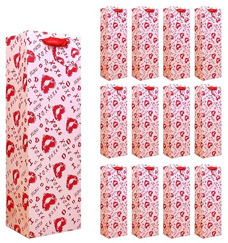 xocome Sacs cadeaux de vin, sacs cadeaux pour bouteilles de vin, sacs cadeaux pour bouteilles de vin, sacs cadeaux solides pour la Saint-Valentin avec poignées pour Noël, fête, vente au détail, N°,