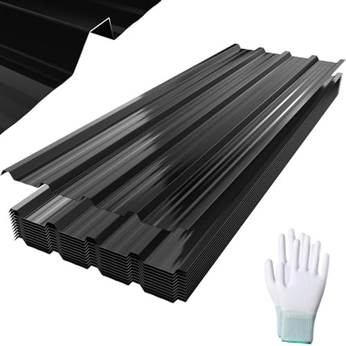 FIVMEN 12x Trapezblech 1295x450mm Verzinkt Dachblech Wellblechplatten für Dach mit Handschuhe und Schrauben Dachplatten Wellblech Wellplatten 7m², Schwarz