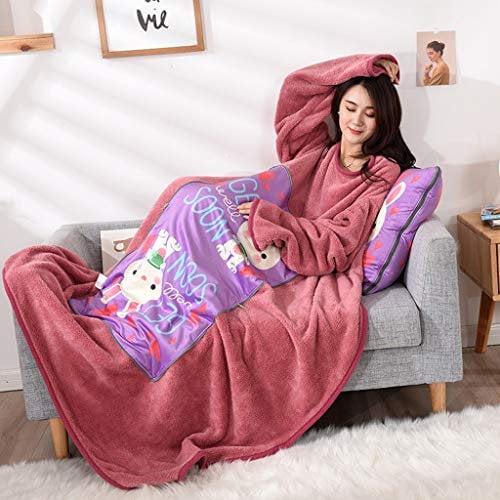 Blanket with Sleeves Warm Thicken Lazy Pillow Quilt Winter Plush Wearable Washed Throw for Sofa Home Nap for Lying Comfortably and Enjoying Reading