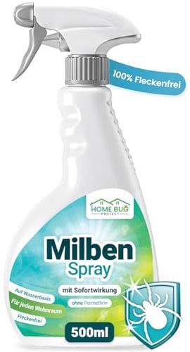 HomeBugProtect Milbenspray 500ml - Anti Milben Spray gegen Hausstaubmilben, Milbenspray Für Matratzen als effektiver Schutz für Allergiker auch im Umfeld von Hunden und Katzen
