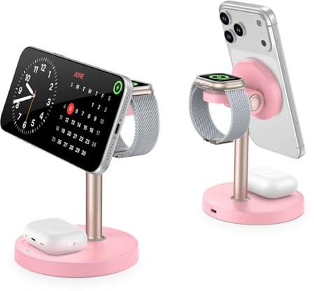 3 in 1 Wireless Charging Station for Apple, 15W Fast Magnetic Stand Wireless Night Stand for Bedrooms, iPhone 17 16 15 14 13 12 Series, Apple Watch, Airpods, Gifts for