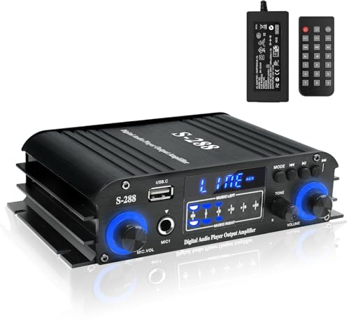 4 Channel Stereo Receivers Audio Home Amplifier Bluetooth 5.0, RMS 50Wx4 Max 1200W HiFi Power Amplifier, USB/SD/FM, Class D Home Audio Receiver for Home Theate