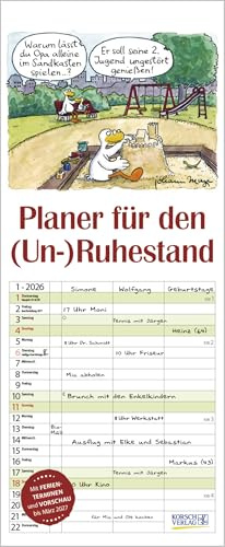 Planer für den (Un-) Ruhestand - Familienplaner 2026 für 2 Personen - Korsch-Verlag - Kalender mit 3 Spalten zum Eintragen - 19 cm x 46 cm