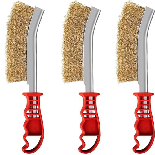 YUNYU Brosse à grille en fil de laiton, poignée incurvée pour fonte, nettoyage des scories de soudure et de la rouille