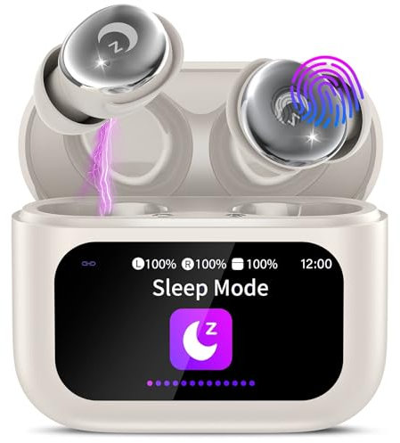 VEKJ Bluetooth Kopfhörer, Mini Schlafkopfhörer Bluetooth 5.4 mit Touchscreen, 2025 Neue in Ear Kopfhörer Kabellos mit ENC Noise Cancelling, IP7 Ohrhörer mit 48H Immersiver Deep Bass Ohrhörer, Weiß