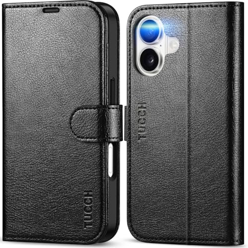 TUCCH Folio Wallet Case for iPhone 17 (6.3) 2025, Textured Black | 4 Card Holders, RFID Blocking, Kickstand, Shockproof TPU, Premium PU Leather, Magnetic Closure, Foldable Flip Cover
