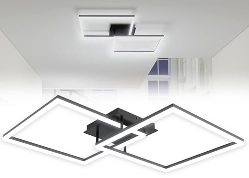 Froadp Moderne LED Deckenleuchte 48W Schwarz, 30cm Quadratische Deckenlampe, Wohnzimmerlampe 6000-6500K, IP44 Deckenbeleuchtung Energiesparend für Schlafzimmer Küche Büro, Kaltweiß