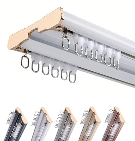 Vorhangschiene Aluminium 2 Laufig, Robuste Gardinenschiene, 2 m 3,0 m 4 m 4.5 m 5 m 6 m Gardinenstange Für Schwere Vorhänge, Stummen Deckenschiene, Deckenmontage, Raumteiler(Weiß,3.7m)