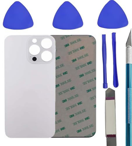 Alovexiong Hinteres Glas Ersatz, Kompatibel mit iPhone 14 Pro Back Cover, Hinteres Glas Ersatz für iPhone 14 Pro Back Cover, mit Reparaturset, Silber