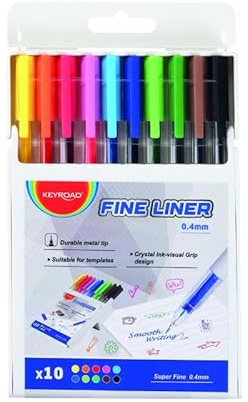 KEYROAD Fineliner-Set / 0,4 mm Spitze/Ideal zum Zeichnen, Skizzieren und Schreiben/Licht- und trocknet nicht aus/Metallspitzen/Geruchsneutrale Tinte/Kunststoffbox/kolor mix