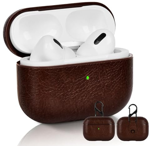 YIYAOLE Schutzhülle Kompatibel mit Apple AirPods 4 PU Leder Hülle für Apple AirPods 4 Tragbare Kratz Case mit Karabiner(Dunkelbraun)