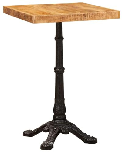 Foknhdi Bistrotisch Braun 50×50×76 cm aus Mangoholz Massiv, Gusseisen Gestell, Industrie-Design, kompakter Kleiner Esstisch für Küche, Esszimmer und Loft-Style Wohnbereiche