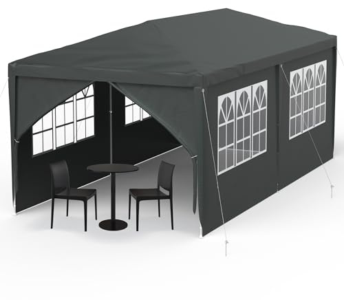 YRHome Pavillon 3x6m mit Seitenteilen Gartenpavillon Wasserdicht Dachmaß Gartenzelt Partyzelt UV Schutz Festzelt Winterfest Bierzelt Stabil Camping Zelt mit Fenstern Anthrazit