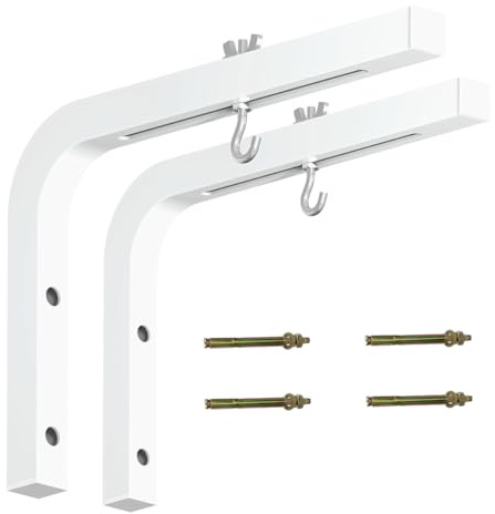 Voyoo 2Pcs Projector Screen Bracket Adjustable Extension with Hook Manual L Bracket Wall Hanging Mount White