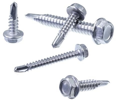 SECCARO Lot de 75 vis à tôle à tête hexagonale et collet 6,3 x 45 mm, en acier inoxydable A2, pointe de forage, ISO 15480/DIN 7504