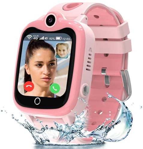 4G Smartwatch per Bambini, Smartwatch con SIM, GPS e SOS, Videochiamate | Chiamate/Chat Vocale/SMS, IP68, Modalità Scuola, Contapassi, Sveglia, Orologio Telefono Bambini Regalo per Ragazzi e Ragazze