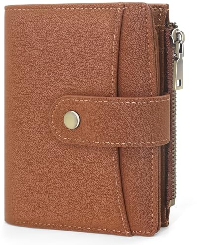 GOUNNU Portafoglio Donna Piccolo, Portafogli in Pelle PU Slim Corto Portafogli da Donna Mini con Protezione RFID con Cerniera Portamonete Tanti Scomparti Porta Carte di Credito (Marrone)