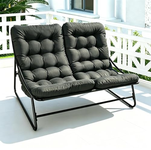 YUODIJIO Sonnenliege 2 Personen, Doppelliege Outdoor mit 7cm Auflage Abnehmbar, Loungesessel Balkon Bis 250 kg, Gartenliegen Wetterfest für Garten,Terrasse (Schwarz)