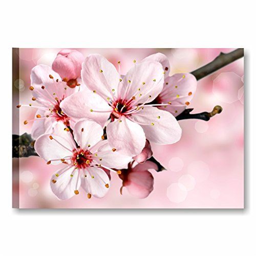 Quadri L&C ITALIA Fiori di Pesco - Quadro Moderno per Soggiorno Camera da Letto Cucina 70 x 50 Stampa su Tela Floreale da Parete – Rosa Bianchi