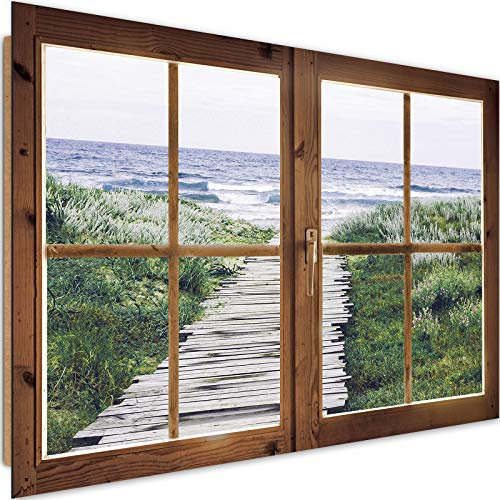 Feeby - Wandbilder Wohnzimmer 60x40 cm, Deko Paneel Bilder, Bilder für Schlafzimmer, Echter Gemalter Effekt, Moderne Wanddeko, Gemälde - Fenster 3D, See - Grün