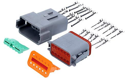 Kalitec KALI-1212 DEUTSCH DT Steckverbinder Set 12 polig I Wasserdicht IP68 I Deutsch Stecker KFZ für Motorrad, Auto I Leiterquerschnitt 0,75-2 mm² 18-14 AWG I glasfaserverstärktes Polyamid PA-GF