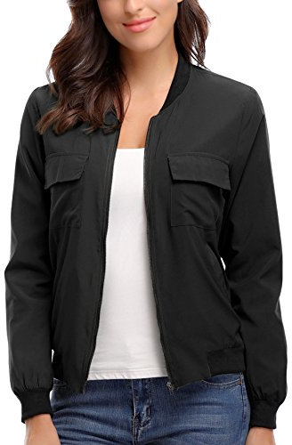 MISS MOLY Bomber Jacket Womens Flight Jacket Zip Up Lightweight Jacket Multi-Pocket Black XX-Large