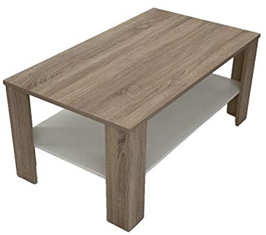 Möbel SD Couchtisch Wohnzimmertisch Sonoma Eiche hell Sägerau mit weißen Boden