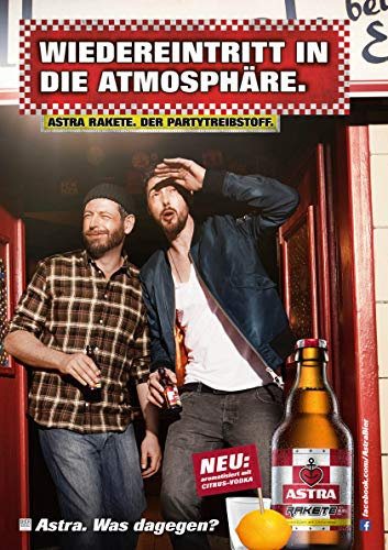 ASTRA Bier Werbung/Reklame Plakat DIN A1 59,4 x 84,1cm Wiedereintritt in die Atmosphäre, kultiges Poster aus St. Pauli