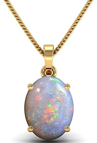 Parineeta Gems 9,25 Ratti zertifizierter natürlicher Opal Gold Anhänger Medaillon AA++ Qualität (australischer Opal) Brillantschliff zertifizierter astrologischer Edelstein, Vergoldet, Opal