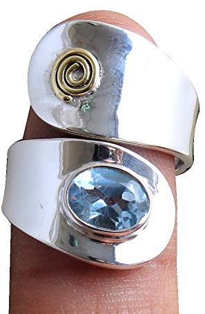 Blauer Topas 925 Sterling Silber Ringe für Frauen, blaue Brautjungfernringe, ovale Edelsteinringe, verstellbare Ringe, Lünette Set, handgefertigte Ringe, Muttertagsgeschenk