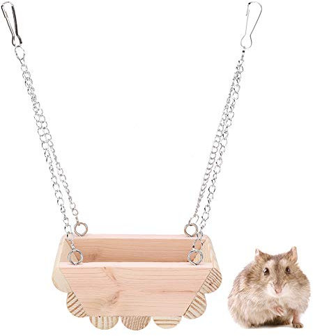 GOTOTOP Columpio para hámster para Jaula de Madera, pequeño Barco Colgante para Mascotas, Juguete con Cadena para hámster, Colgar en la Parte Superior de la Jaula