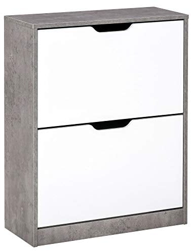 HOMCOM Meuble à Chaussures Meuble d'entrée Placard de Rangement, 2 Portes abattantes, 62,5 x 26 x 81 cm, Gris et Blanc