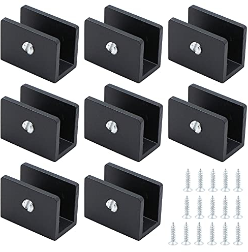 Morsetti in vetro, supporto per pavimento in vetro, 8 pezzi, in acciaio inox, per superfici piatte, 8 – 10 mm, per balaustra, specchio corrimano, scale (nero)