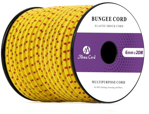 Abma Cord Bungee Cord 6mm 20M Elastic Shock Cord 100% Stretch Elastic Bungee Rope for Tarpaulin, Trailer, Backpack, Tent Pole, Kayak - Yellow&Red